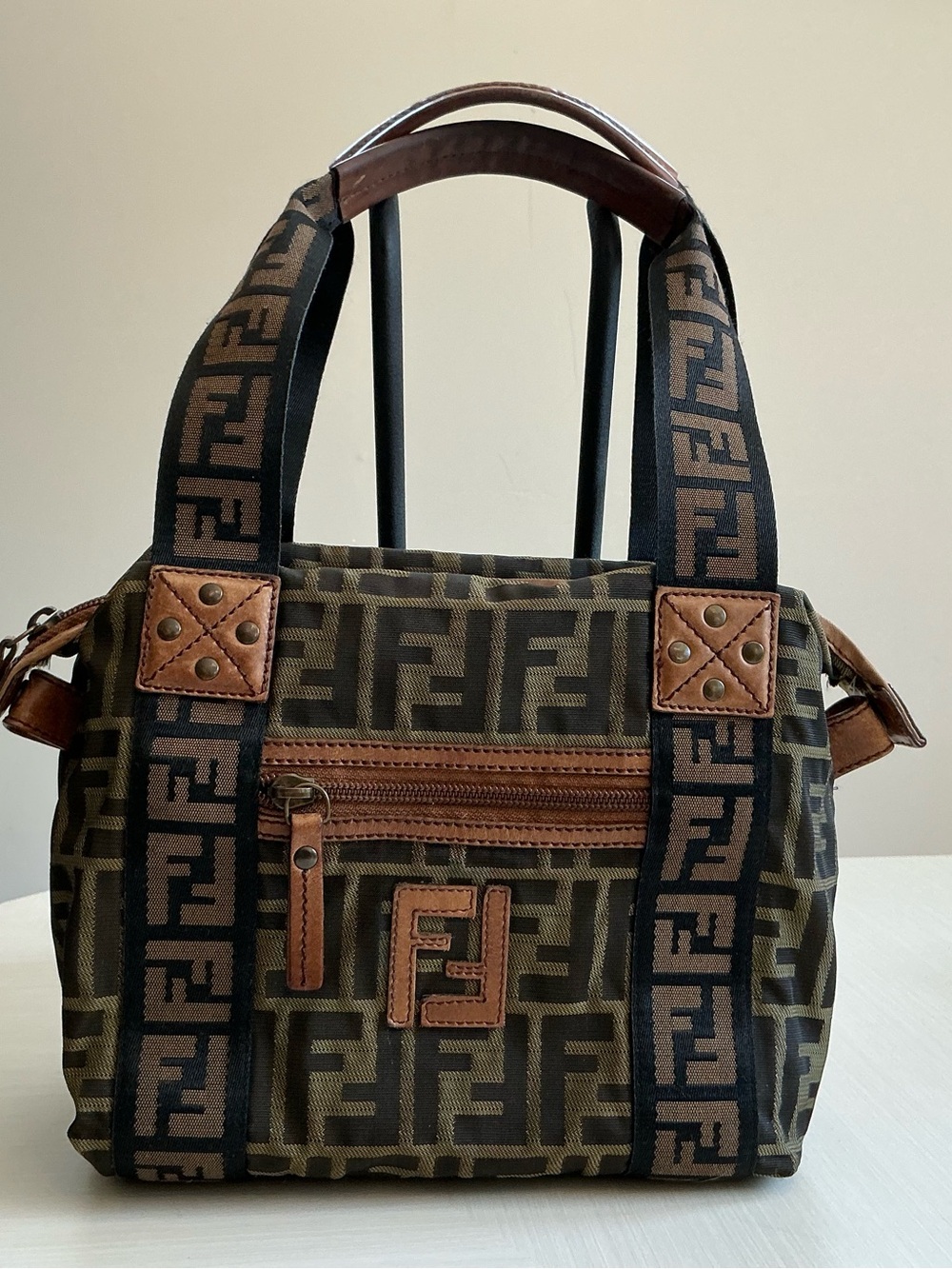 Vintage Fendi Brown and Black Zucca Monogram Mini Tote Bag, Includes COA